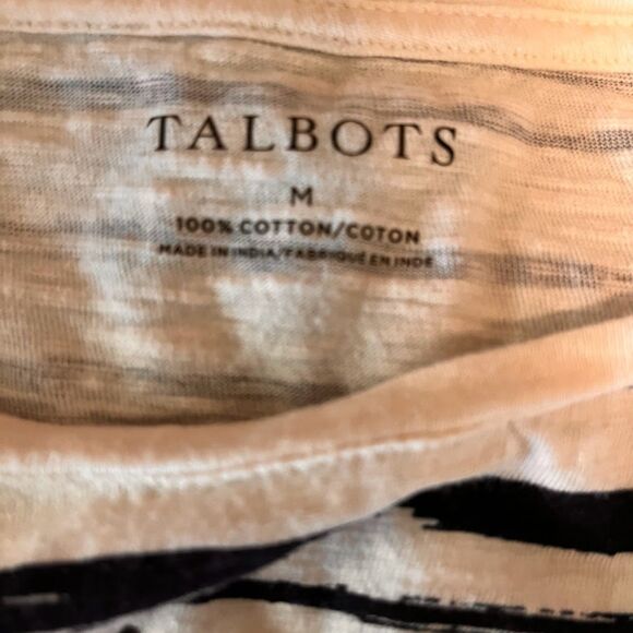 Talbots Top M White Black Stripe London Embroidered 3/4 Sleeve Blokecore Casual - Picture 4 of 7